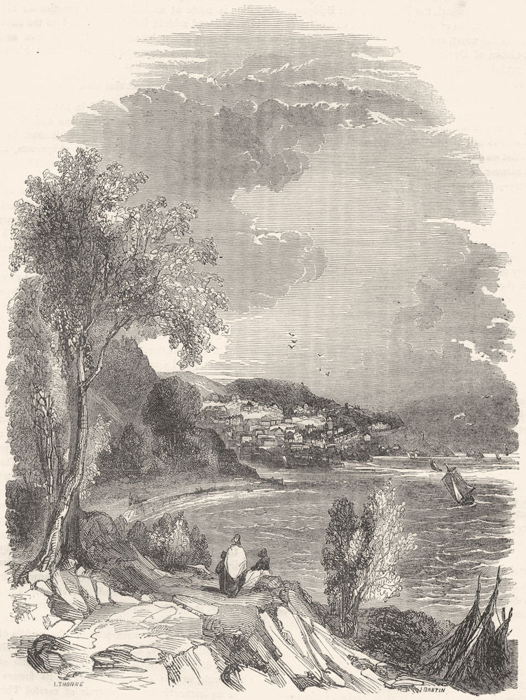 DEVON. Torquay 1850 old antique vintage print picture
